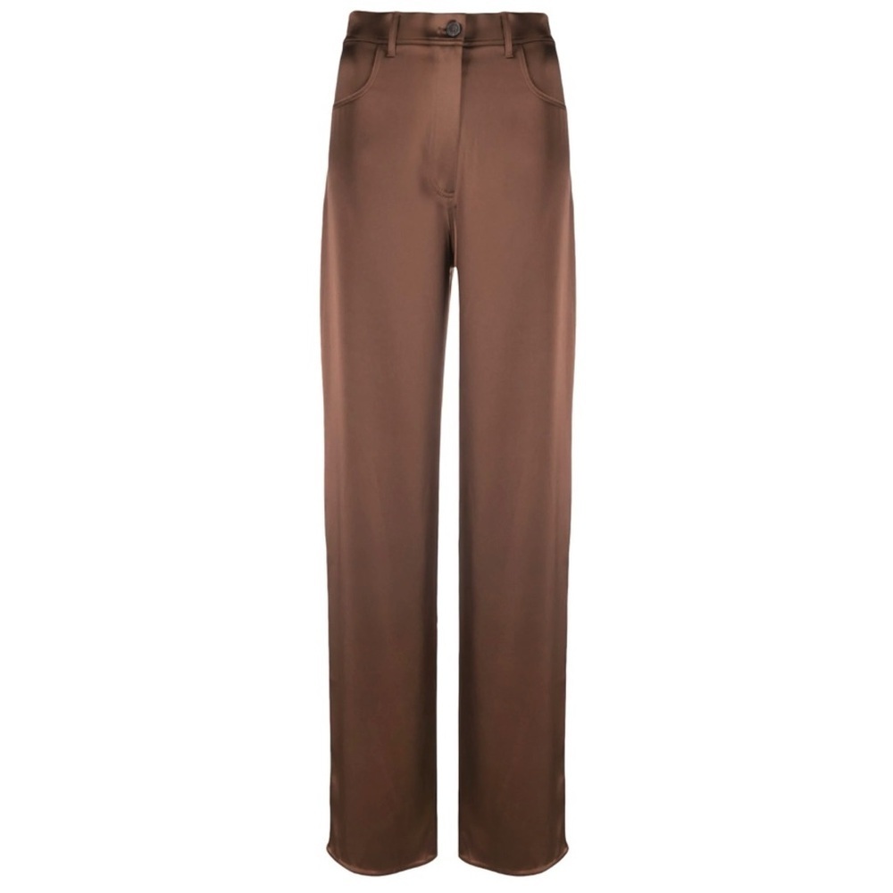 NANUSHKA Brown Satin Drew High Waist Pants Trousers